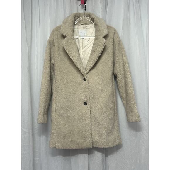 Daily Ritual Jacket Womens MED Beige Brown Teddy Bear Fleece Oversized-Fit Coat - Picture 2 of 10